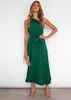 Casual Dresses Summer Green Tunic Maxi Dress V Neck Robe Femme Belt Elegant Ruffles Party Long Spaghetti Strap Vestidos MujerCasual