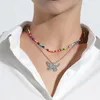 Choker 2PCS Bunte Perlenkette Einfacher Schmetterlingsanhänger Mehrschichtige Legierung Böhmischer Schmuck Für Frauen Mädchen
