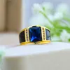 Wedding Rings Copper Set Zircon Men's Luxury Blue Gemstone Gold Vintage Engagement Party JewelryWedding