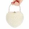 Evening Bags 2023 Pearls Heart Shaped Wedding Clutch Purse Full Side Beads Mini Wallets With Chain Shoulder Bags For Girls MN1518