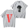 VLONE Design original T-shirts pour hommes VLONE logo Dessin animé d'été sans col à manches courtes Lettre Lâche Hauts polyvalents T-shirts noir blanc rouge VL107