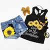 Clothing Sets Sunflower Toddler Baby Girl Clothes Set Sleeveless letter Vest Tank Top Denim Short Pants Summer Outfits Set Children Clothes