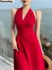 Abiti casual Estate Donna Sexy senza maniche Halter Midi Dress One Piece Lady Spaghetti Strap Beach Holiday Clthoes Moda femminile Prom Dress W0315