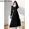 Casual Dresses French Vintage Midi Dress Office Lady Long Sleeve Black Elegant Korean Fashion Causal Sweet Women Party 2023 Autumn