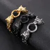 Punk Vintage Stainless Steel Viking Wolf Head Chain Bracelet Men Women Dounle Layer Box Link Charm Bike Wristband Bracelets Jewellery