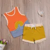 Giyim setleri 2pcs yaz çocuk çocuk kıyafetleri seti sevimli karikatür yeleği yelek tankları bel elastik dantel yukarı şort bebek erkek kızlar plaj kıyafetleri