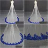 Bridal Veils Royal Blue Lace Biała biała kość słoniowa długa welon 3 metry z cekinowymi akcesoriami Welony Drop Partia Eve DHVP9