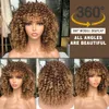 Kort lockig blond peruk för svarta kvinnor afro kinky curly peruk med lugg syntetisk peruk naturlig glueless ombre brun blond cosplay