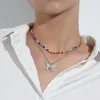 Girocollo 2 pezzi collana di perline colorate semplice ciondolo a farfalla gioielli bohémien in lega multistrato per donne ragazze