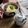 Bowls 1pcs Japanese Style Ceramic Dessert Stew Pot Creative Noodle Soup Ramen Bowl 2 Sizes Options