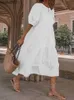 Sukienki swobodne sukienki letnia vintage Lantern Rękaw Mid Calf Sukienka plażowa bohemijska kobiety Summer Sundress 2023 Vonda Casual Vestido Ogistowna szata W0315