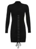 Casual Dresses Heyoungirl Tie Up Bandage Black BodyCon Dress Autumn Basic Long Sleeve Sticked Mini Dresses Ladies Skinny Winter Fashion Z0216