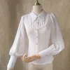 Blusas de mujer Blusa gótica de gasa con botones Camisa blanca y negra de Lolita con cuello puntiagudo 230314