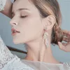 Dangle Earrings Jonnafe يدويًا راينستون كريستال أرز رايس قذيفة زهرة العروس قلادة زفاف الثريا المجوهرات