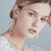 Dangle Earrings Jonnafe يدويًا راينستون كريستال أرز رايس قذيفة زهرة العروس قلادة زفاف الثريا المجوهرات