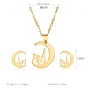 Necklace Earrings Set Horn Crescent Pendant For Women Girls Lovely Moon Clavicle Chain Jewelry Valentine's Day Gifts