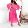 Casual Dresses Boho Beach Lång veckad klänning Chiffon Kvinnor Slash Neck Off-Shoulder Pet Butterfly Sleeeve Lady Party Maxi Autumn 2023