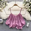 Women's Tanks Korean Fashion Corset Crop Tops Solid Tank Camisoles Summer Spaghetti Straps Ruffle Sleeveless And Camis Women Clothes Y2k