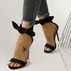 Märkesdesigner est sandaler gul rosa mocka hög klack ankel Big Bowknot Gladiator Sandal Shoes Single Strap Thin Pumpssandals 63 210