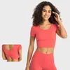 Dames yoga sport short mouw tee crop top met pads t-shirt crew nek fitness sportkleding stevige kleur gym slijtage