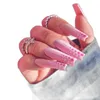 False Nails 24pcs/Set French Cute Polka Pot Pattern Coffin Fake Long Mixed Pink Full Ballerina Nail Decoration Art Tips