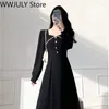 Casual Dresses French Vintage Midi Dress Office Lady Long Sleeve Black Elegant Korean Fashion Causal Sweet Women Party 2023 Autumn