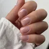 FALSE NAILS 24st Kort Square Fake Natural Naken and Lavender Edges Designs Press On DIY Manicure Nail Tips