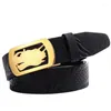 Belts Men Gold Head Automatic Buckle Cowskin Leather Three Dimensional Carving Belt Chinese Style Jeans Waistband BG002Belts