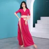 Scene Wear Women's Belly Dance Suit Practice Clothes Sexig ihålig delad lång kjol Topp Bellydance Set för alternativ