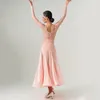 Bühnenkleidung 2023 Rosa Ballsaal Tanzwettbewerb Kleid Frauen Spitze Lange Ärmel Walzer Kostüm Prom Festival Kleidung BL9915