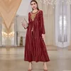 Vêtements Ethniques Wepbel Arabe Djellaba Eid Abaya Femmes Vin Bronzant Imprimé Exquis Robe Musulmane Robe Fleur Broderie Robe Islamique Ethnique