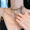 Choker Ajojewel Golden White Camellia Flower Black Leather Rope Necklace Short Women Ladies Jewelry Wholesale Bijoux