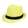 Moda Unissex Mulheres Homens Chapéu de Palha Ribbon Curling Brim Jazz Fedora Hat Panama Gangster Cap Ao Ar Livre Praia Pais-Filhos Chapéus de Sol