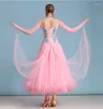 Vêtements de scène Robes de danse de salon standard Conception adulte Jupe de danse de compétition de valse rose Robe de tango avancée pour filles