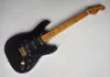 6 Strings Black Electric Guitar with Yellow Maple Fretboard Flame Maple Neck Customizable