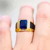 Wedding Rings Copper Set Zircon Men's Luxury Blue Gemstone Gold Vintage Engagement Party JewelryWedding