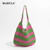 Fashion Striped Beach Hobo Purse for Women Straw Woven Shoulder Shopper Bag 2023 Trend Lightweight Travel Tote 230315