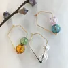 Hoop oorbellen Chic Bubble Koreaans voor vrouwen 2023 Origineel ontwerp Dreamly Ins Brief Brass Double Glass Balls Square