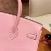 Bag Home Designer High-end Wax Line Handmade Brand Original Genuine Leather Birkin25 Milk Shake Powder Silver Buckle Women's