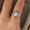 Cluster Ringe Weiblicher Kleiner Weißer Feueropal Ring Echt 925 Sterling Silber Verlobungskristall Oval Hochzeit Für Frauen