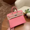 Bag Home Designer High-end Wax Line Handmade Brand Original Genuine Leather Birkin25 Milk Shake Powder Silver Buckle Women's