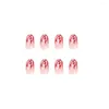 False Nails 24Pcs Short Red Flame Glitter Wearable Nail Art White Love Fake Press On Ballerina Stiletto Acrylic