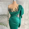 2023 Green Prom Dresses Sexig Sheer Neck One Shoulder Split aftonklänningar med applikationer Pärlor BC15304 A0324