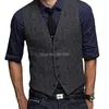 Gilets pour hommes Gilet de costume pour hommes Brown Tweed Herringbone Slim Fit Formel Business Gilet à poitrine unique Groomsman pour mariage VT1504