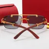 Lyxdesigner solglasögon Rimless Carti Glasse Caddis Eyewear Lunette Fashion Wood Eyewear Big Square Gold Frame UV400 Beach Show Square Solglas med fodral