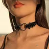 Choker Gothic Metal Heart Necklace Adjustable Punk PU Leather Bat Wing For Women Girls Halloween Cosplay Gifts