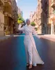 Muzułmański hidżab kombinezon A-line sukienki ślubne kryształy z koraliki Odłączana spódnica długie rękawy Wysokie szyję arabskie islamskie vestidos de novia