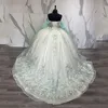 Wspaniałe sukienki Quinceanera 15 -letnia suknia balowa seksowna szyja w kształcie ramię z Cape Long Party for Girl Dress