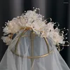 Haarspangen Hochzeit Tiara Hübscher Stoff Blumen Braut Stirnband Gold Farbe Kristall Frauen Haarband Zubehör