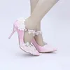 Dress Shoes Elegant Sparkling Lace Flower Pumps Opular Pointed Toe High Heel Wedding Ankle Straps Party Women Bridal